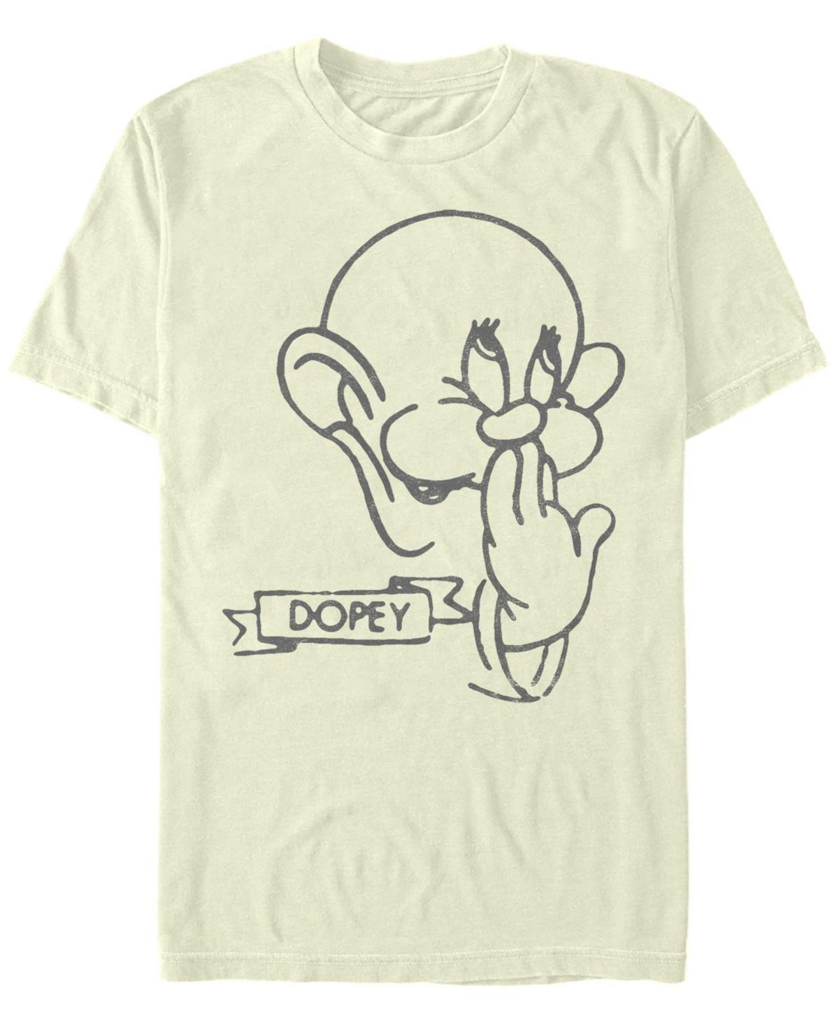 Mens Disney Snow White Dopey Line Art Big Face Tee Natural Product Image