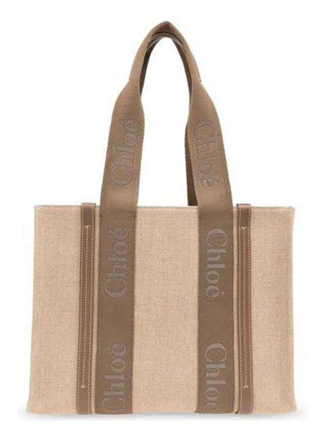 Woody Medium Canvas And Leather Tote Bag In Darknut Product Image