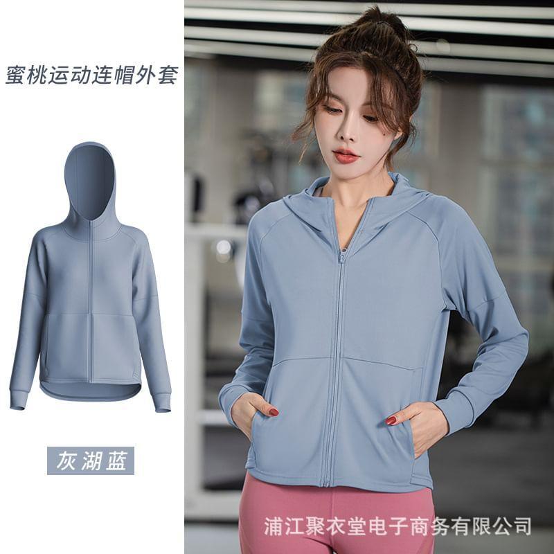 Stand Collar Plain Panel Zip Hoodie Product Image