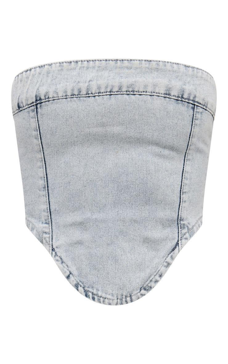 Light Blue Wash Dipped Hem Bandeau Denim Top Product Image