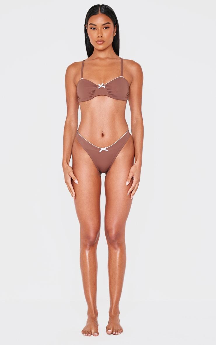 Brown Bow Detail High Leg Bikini Bottoms Product Image