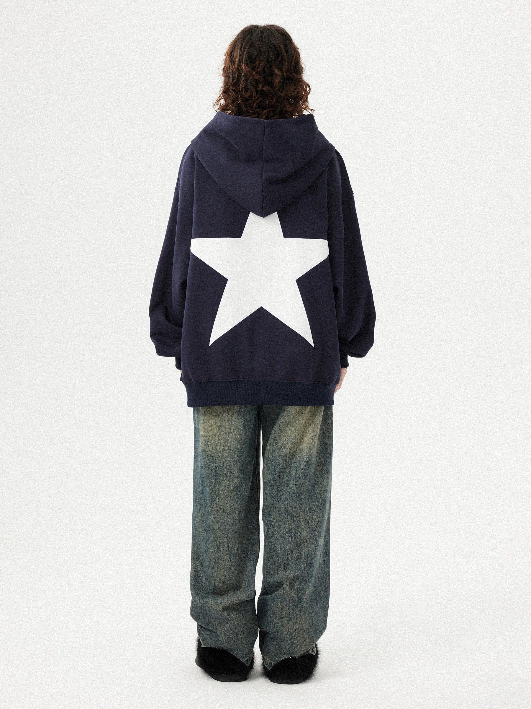 Star Print Color Contrast Hoodie Product Image