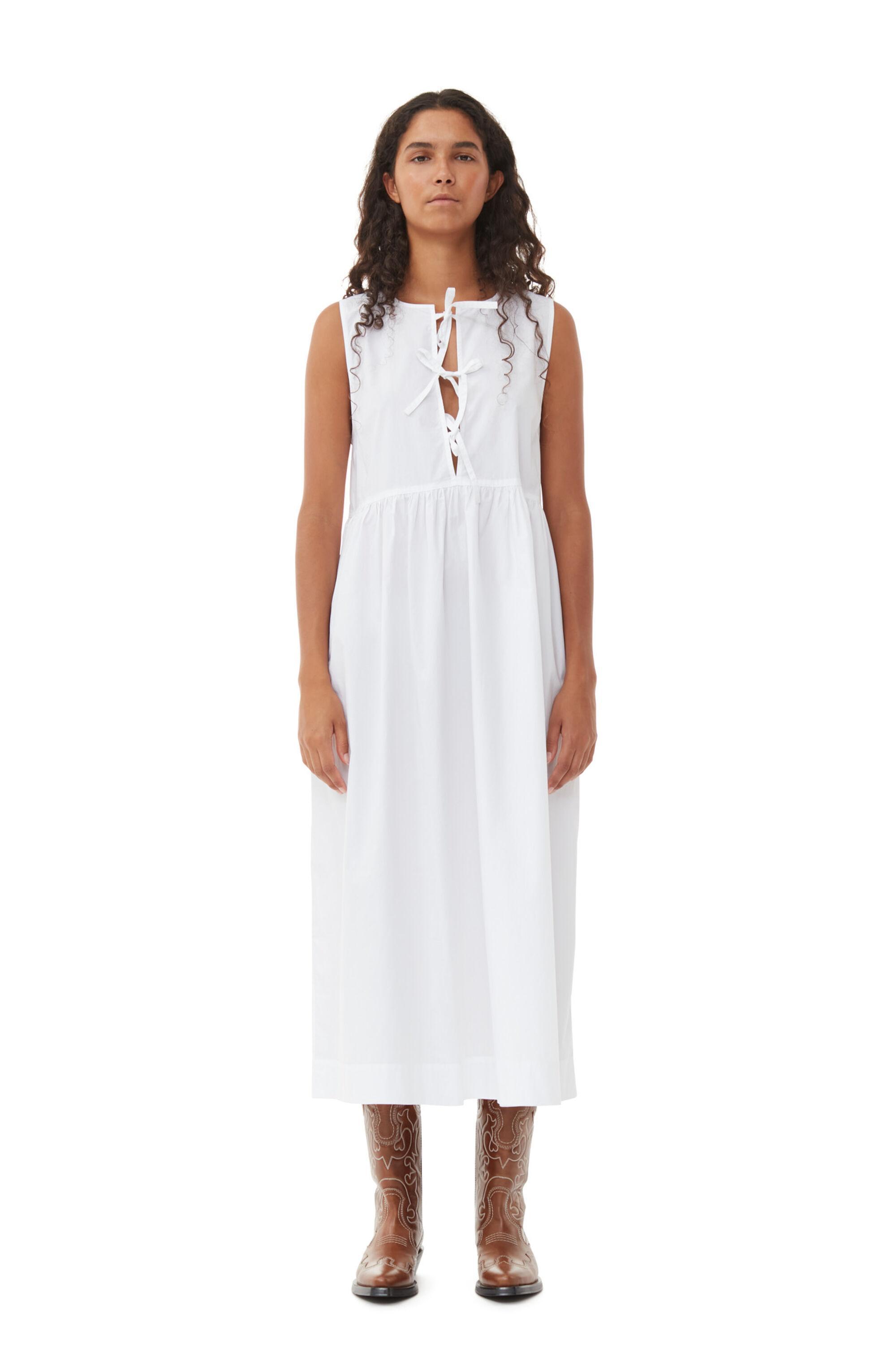 White Cotton Poplin Midi Dress Product Image