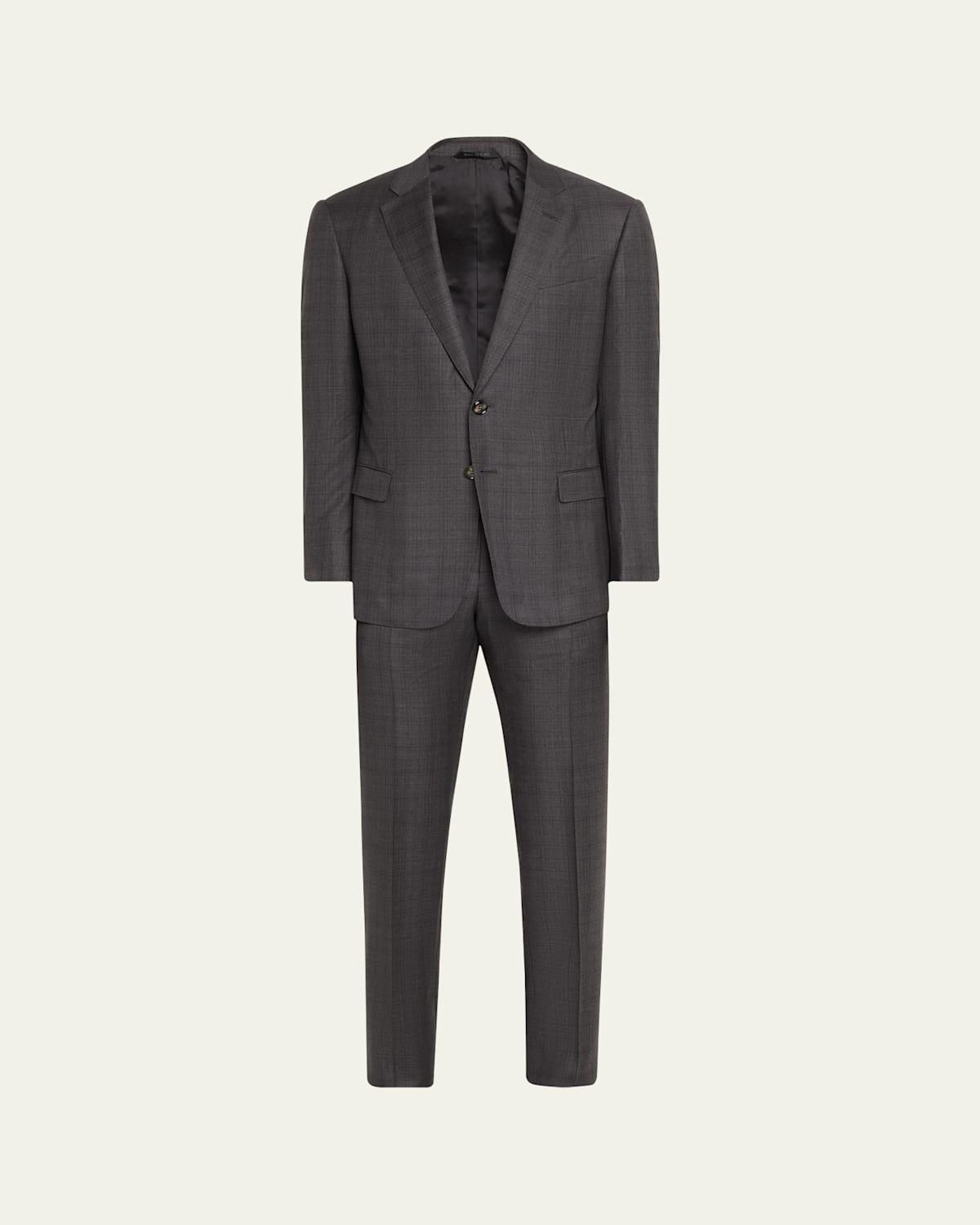 Mens Windowpane Check Wool Suit Product Image