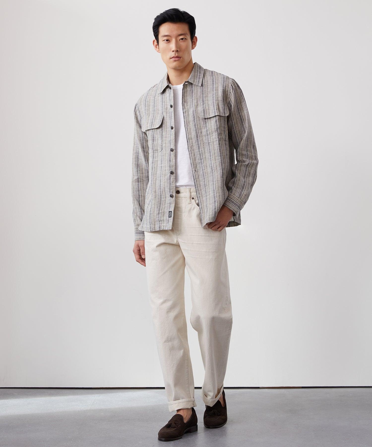 Grey Stripe Linen Shirt Jacket Product Image