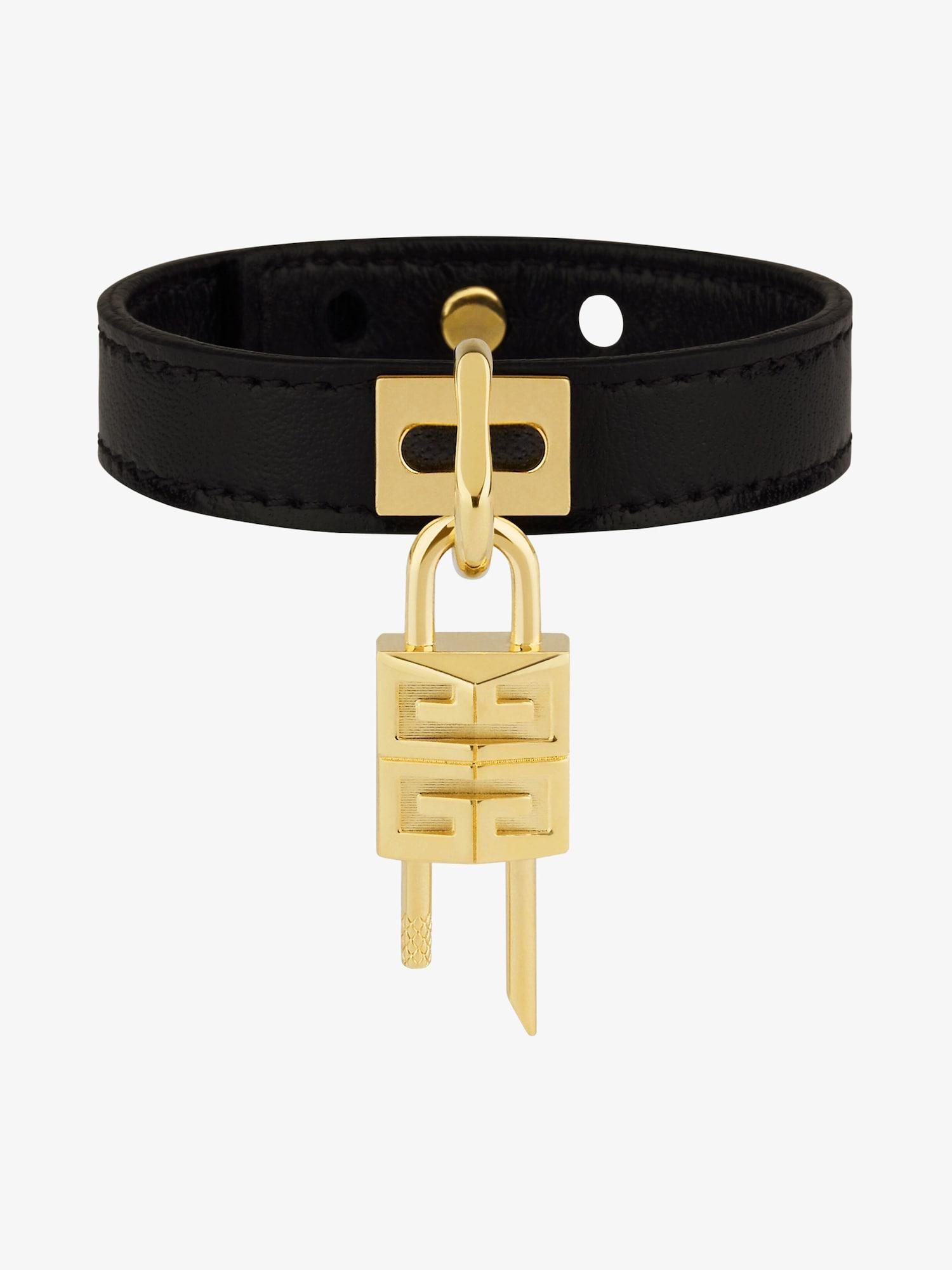 Mini Lock bracelet in metal and leather Product Image