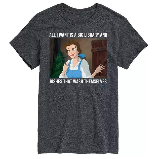 Disney Princess Big & Tall Belle Library Graphic Tee, Mens Heather Grey Product Image