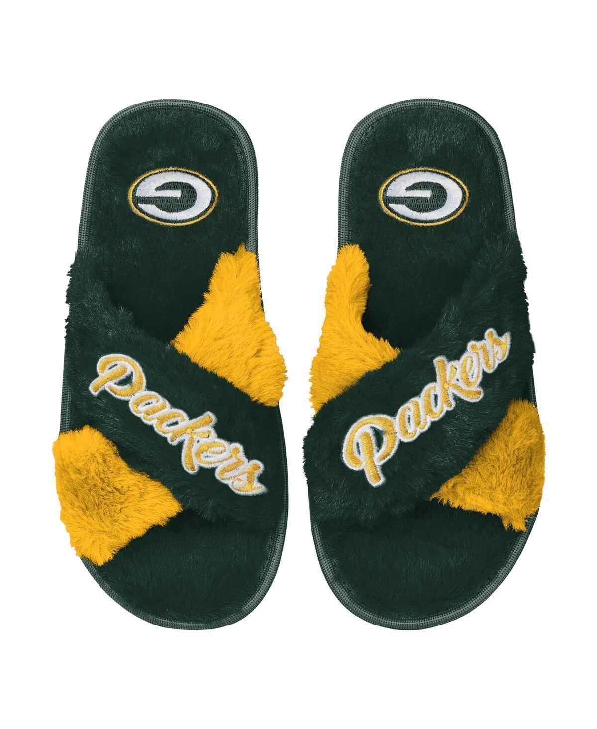 Womens FOCO Michigan Wolverines Two-Tone Crossover Faux Fur Slide Slippers Blue Product Image