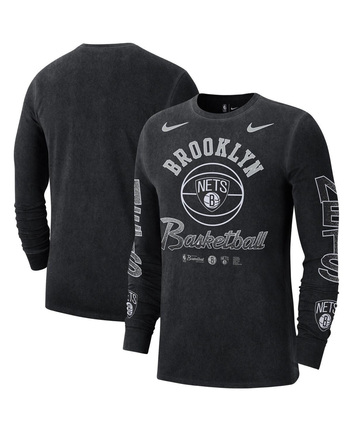 Mens Nike Black Distressed Brooklyn Nets Courtside Retro Elevated Long Sleeve T-shirt Product Image