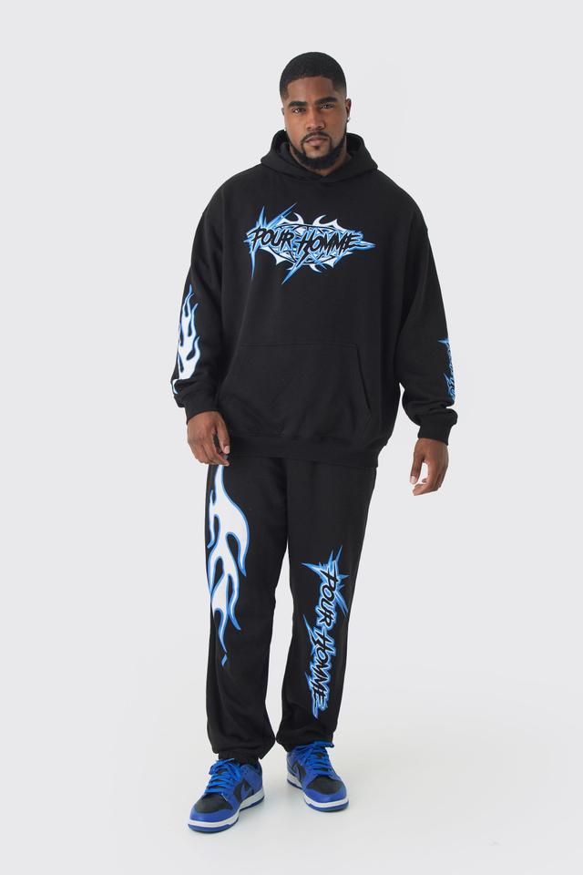 Plus Pour Homme Print Tracksuit in Black | boohooMAN USA Product Image