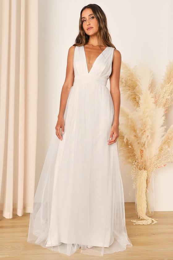 Heavenly Hues White Tulle Sleeveless Maxi Dress product image