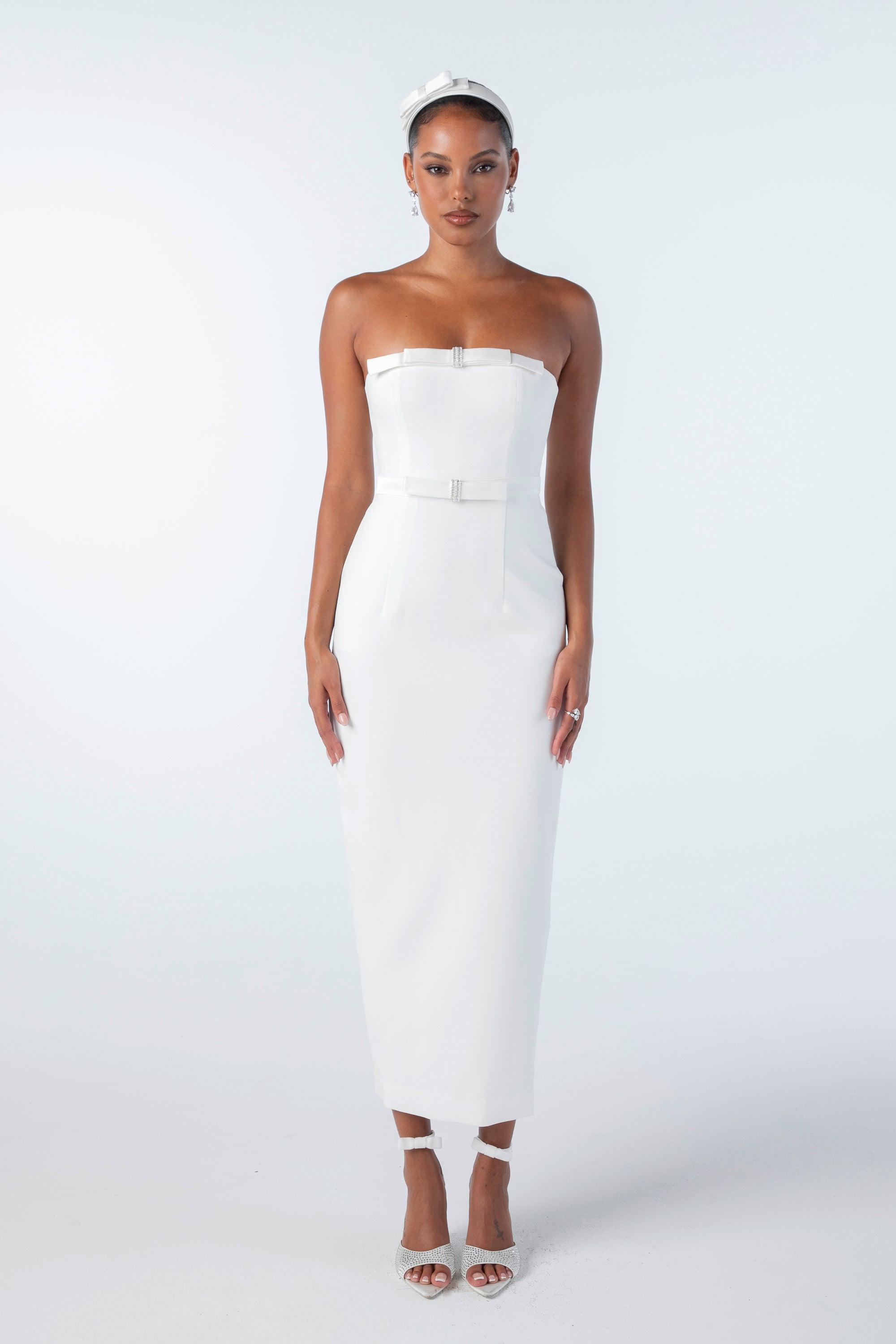 Demi Bow Dress (White) Product Image