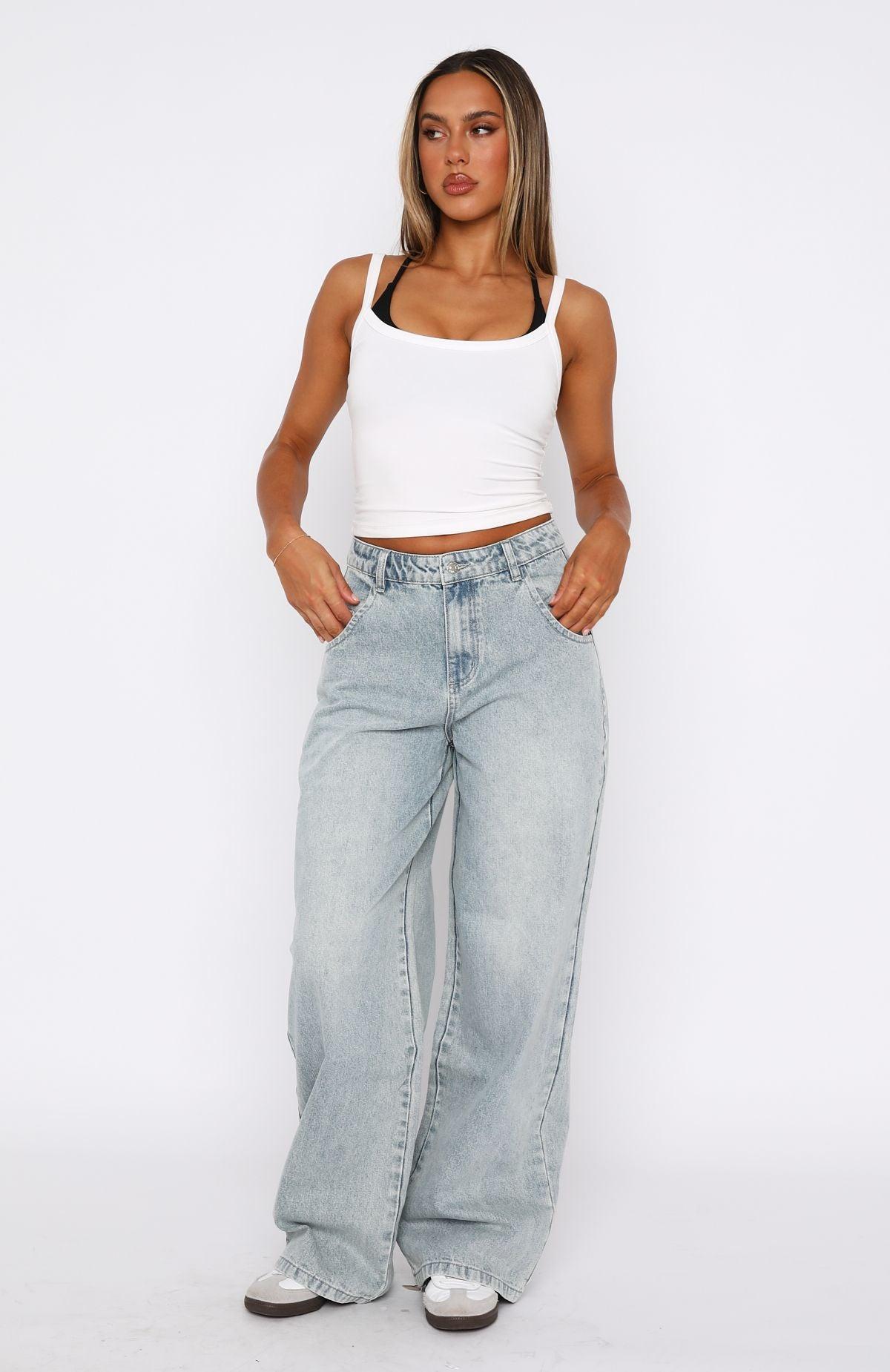 Willow Mid Rise Wide Leg Jeans Light Blue Acid Wash Product Image