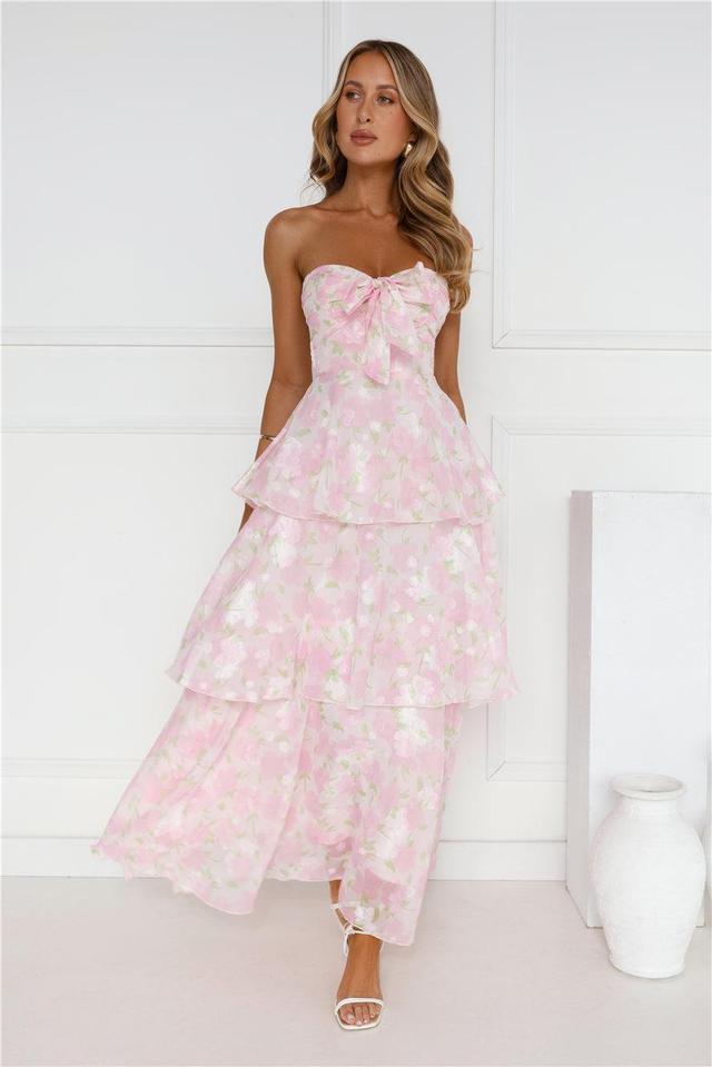 Spring Flower Strapless Maxi Dress Pink Product Image