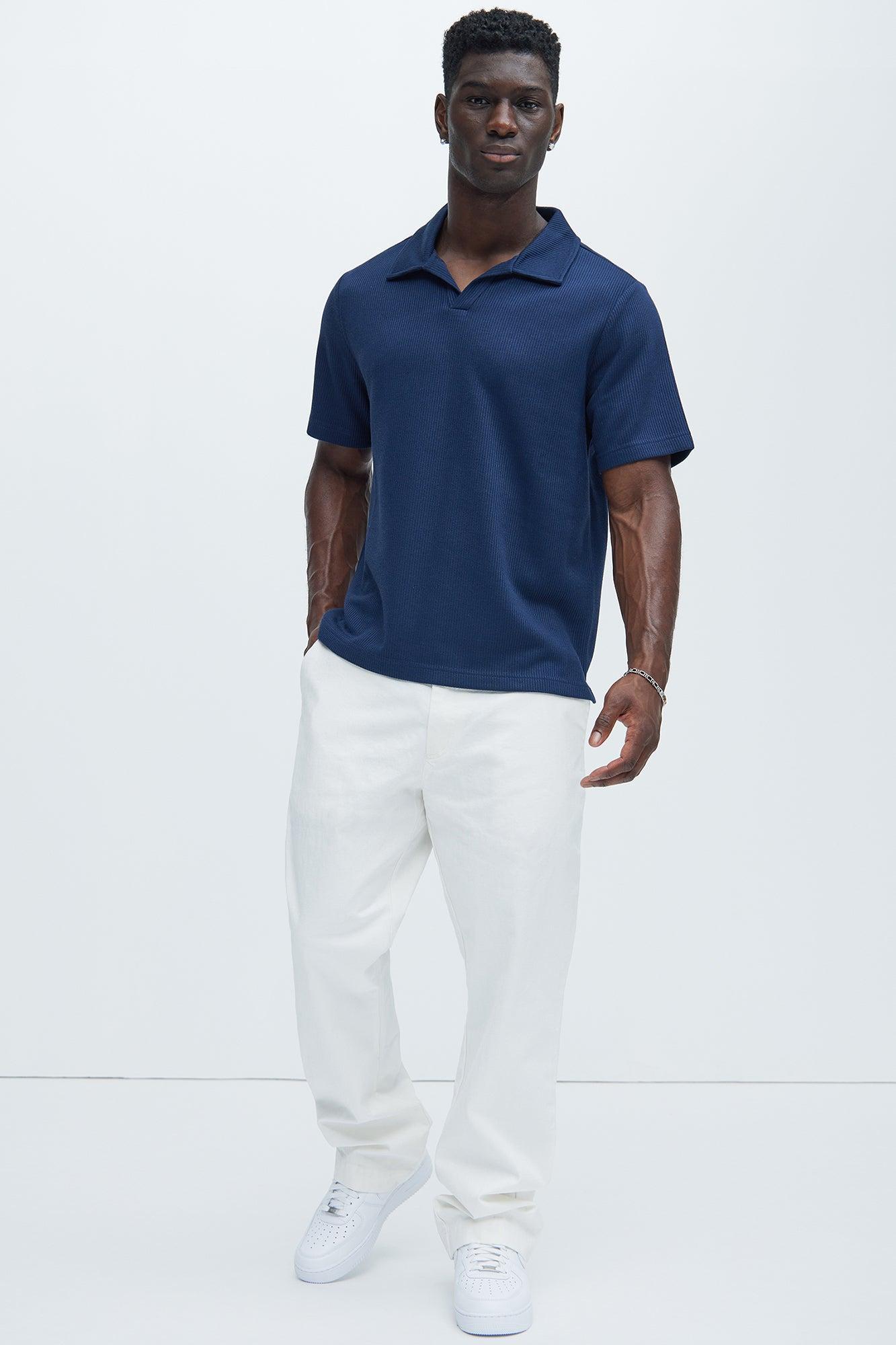 Kalel Textured Short Sleeve Polo - Navy Product Image