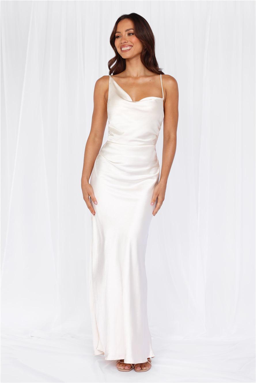 HELLO MOLLY The Madeline Cowl Satin Maxi Dress Pearl Product Image