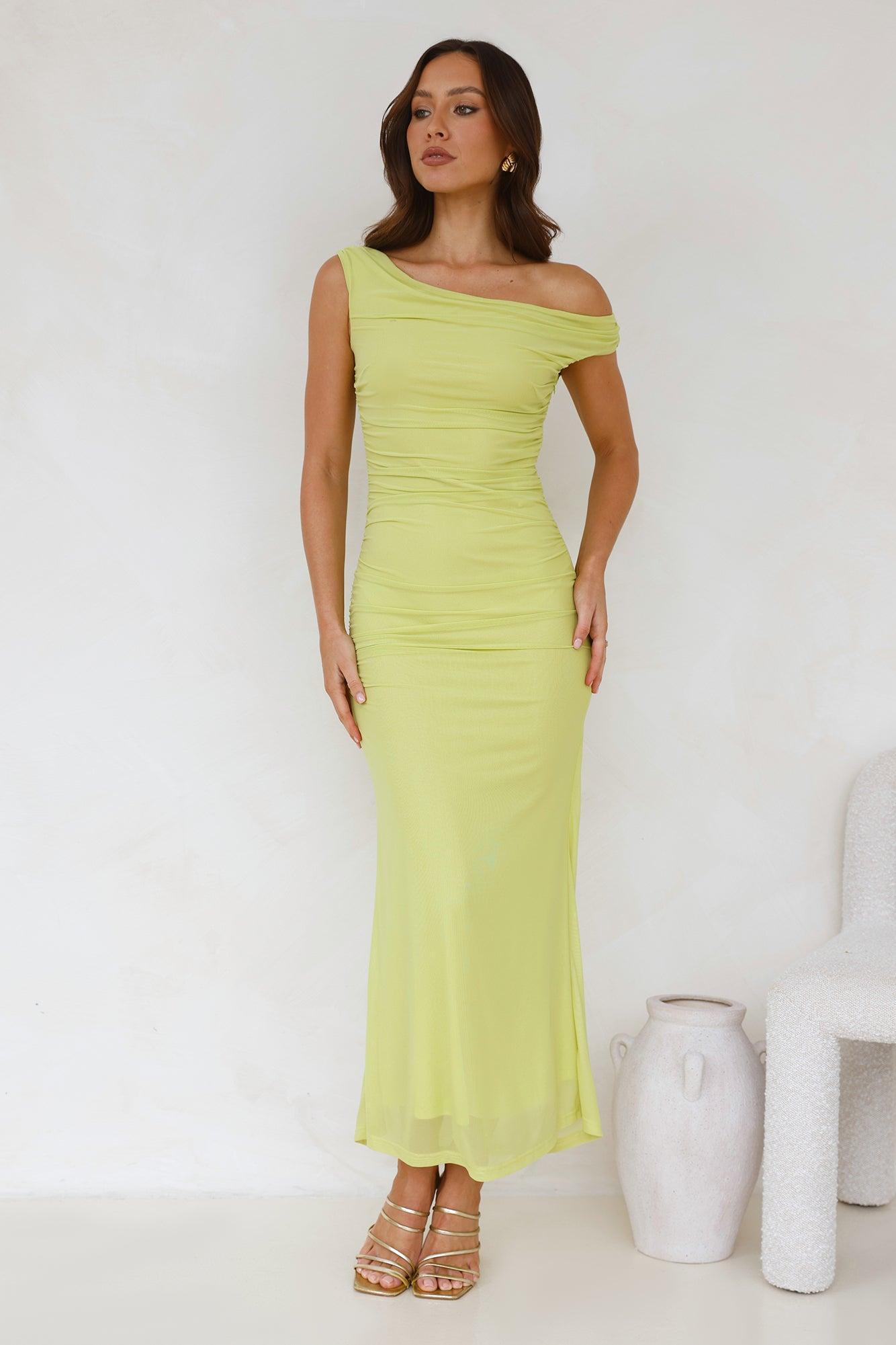 Old Love Off Shoulder Maxi Dress Lime Product Image