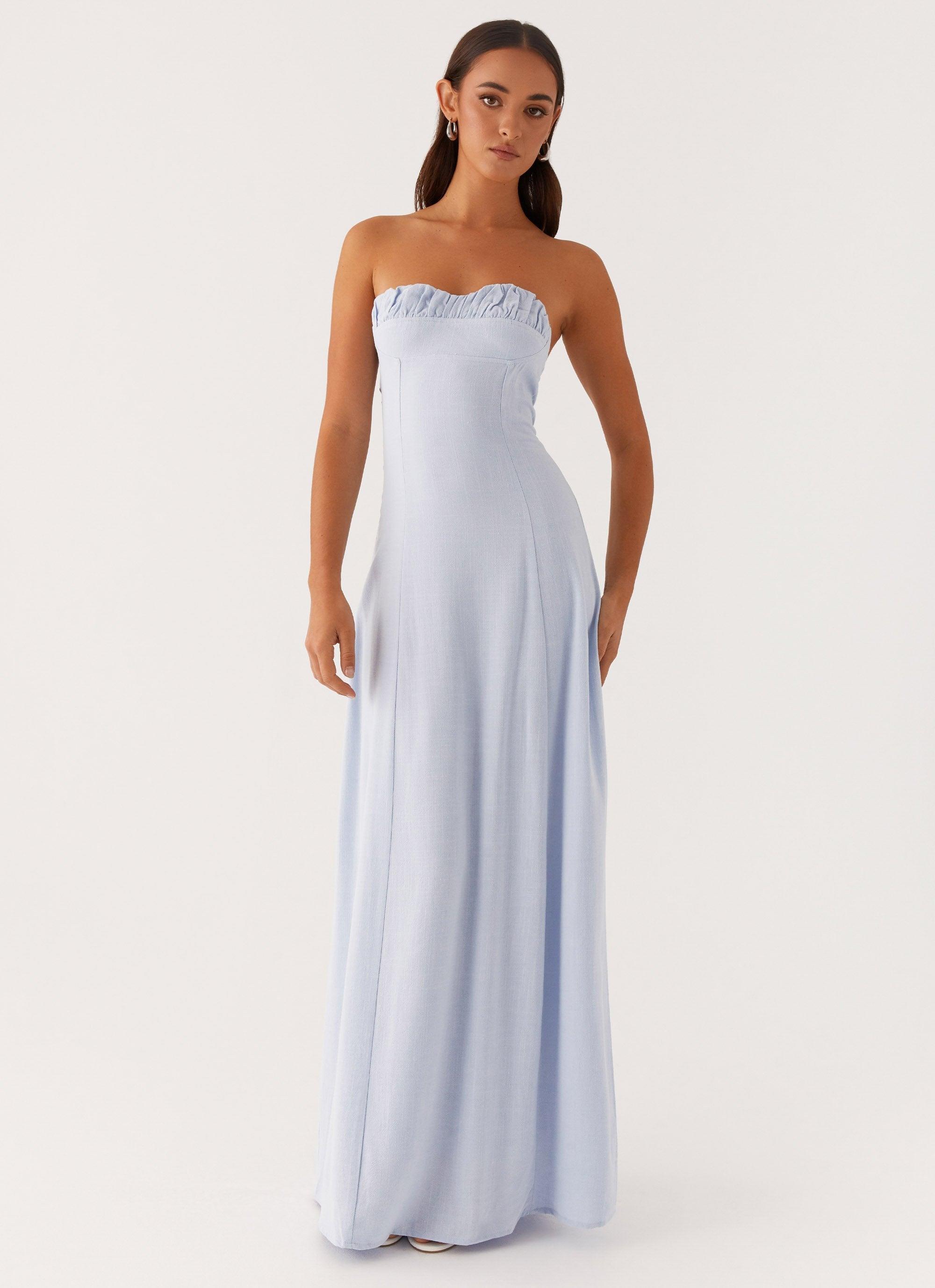 Tayla Linen Maxi Dress - Blue Product Image