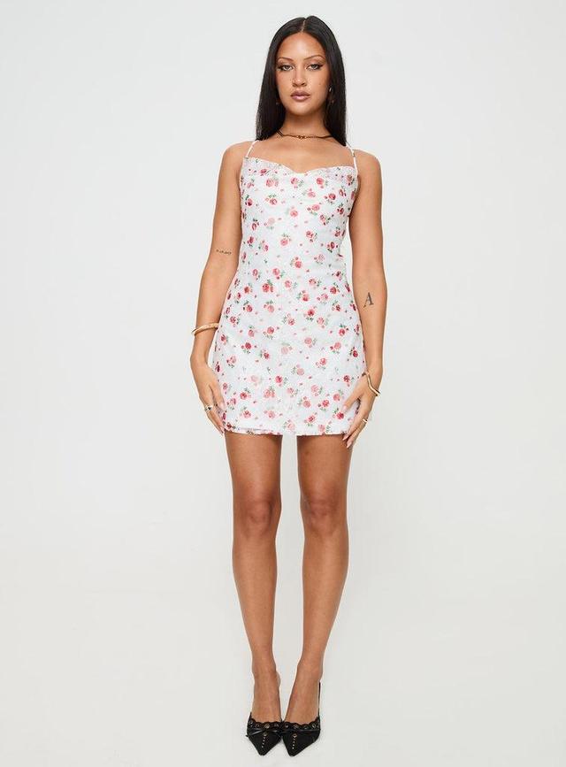 Celena Lace Mini Dress White / Red Floral Product Image