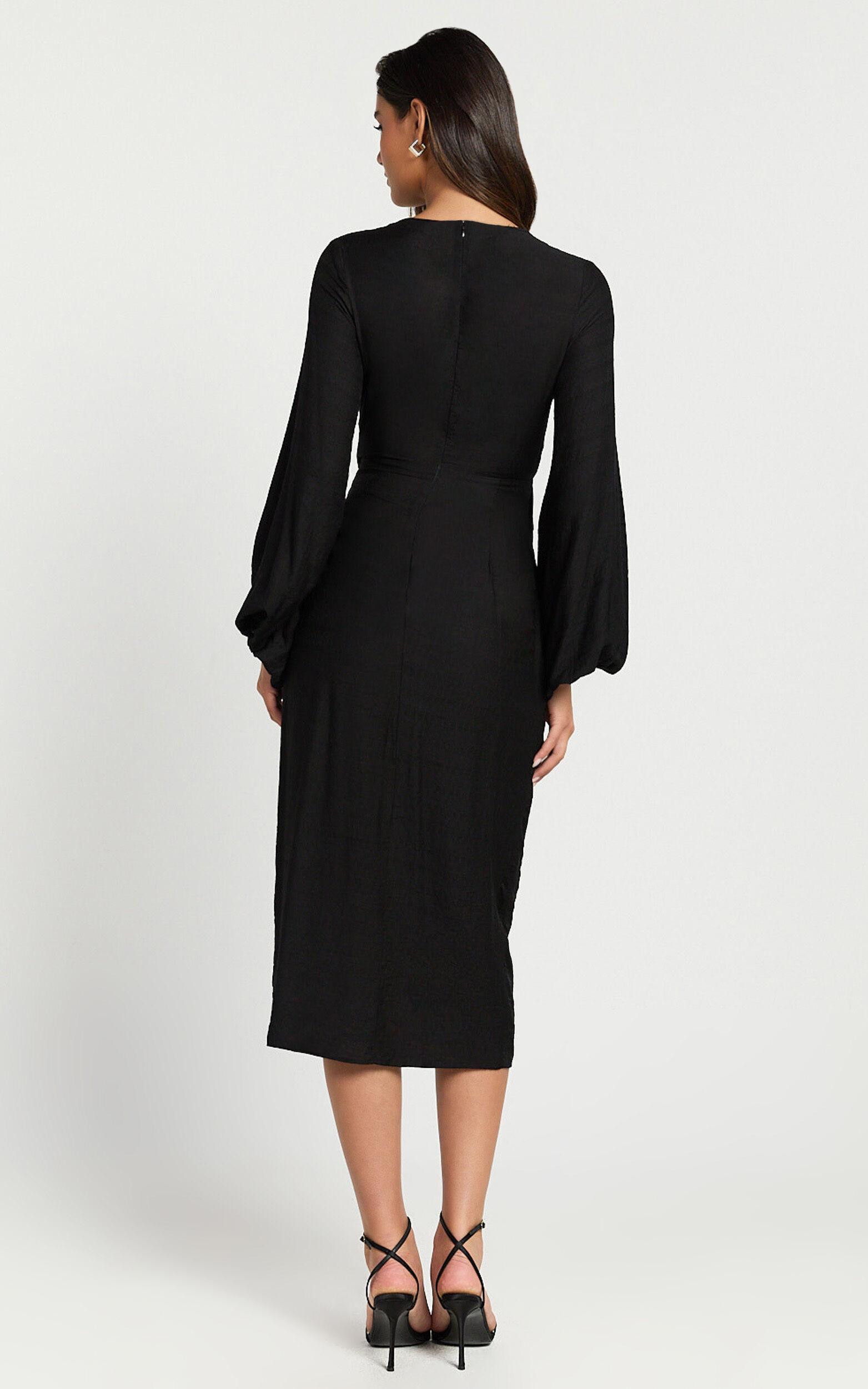 Taylor Midi Dress - Long Sleeve Wrap Dress in Black Product Image