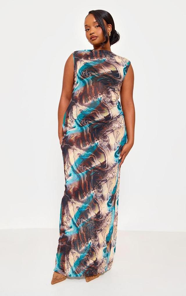 Plus Blue Crinkle Mesh Maxi Dress Product Image