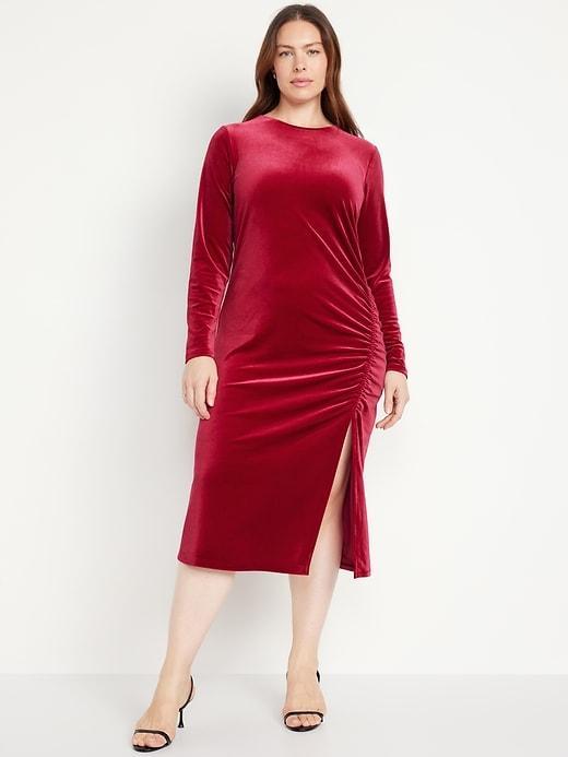 Ruched Velvet Midi Dress Product Image