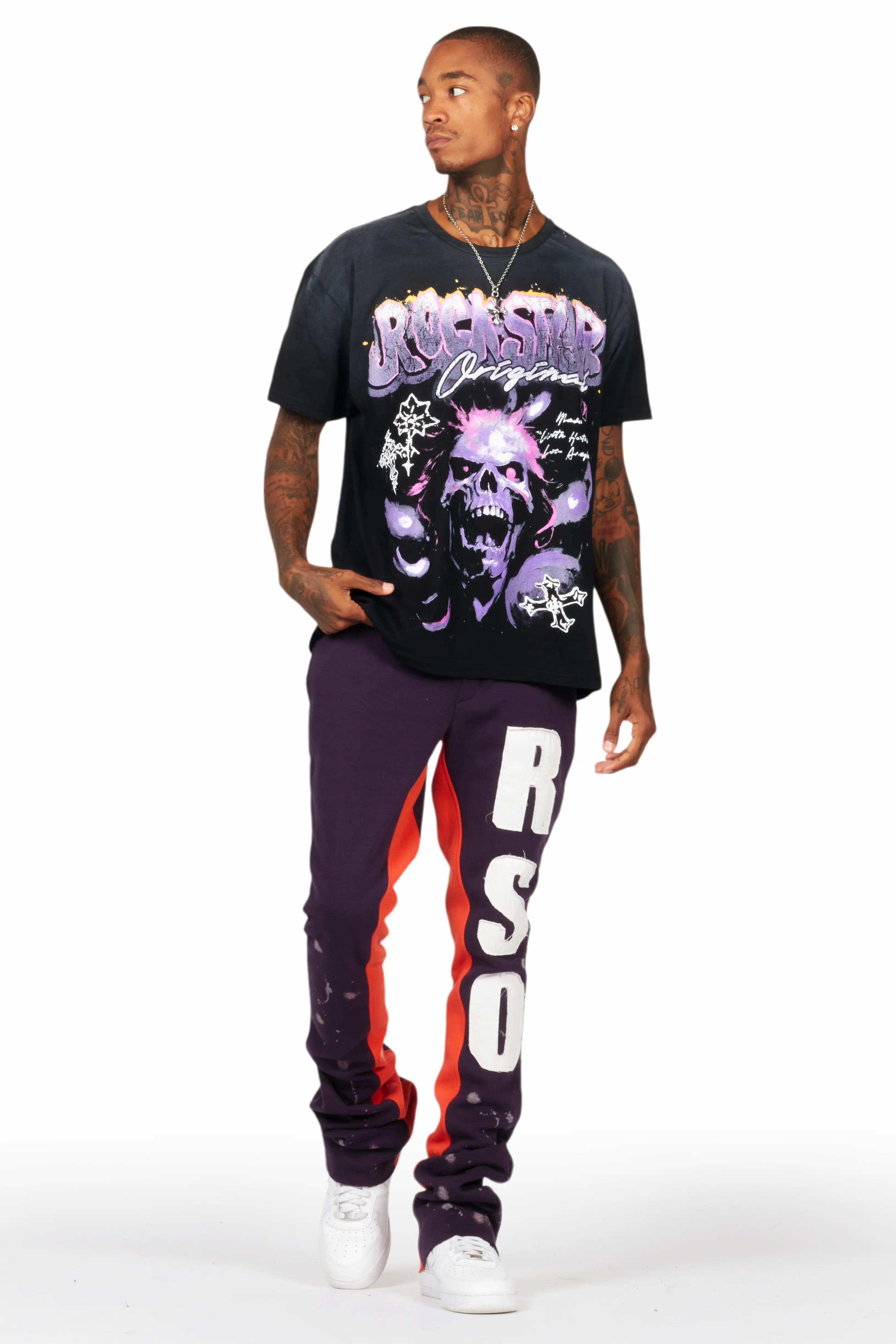 Uko Purple Patchwork Stacked Flare Track Pant Male Product Image