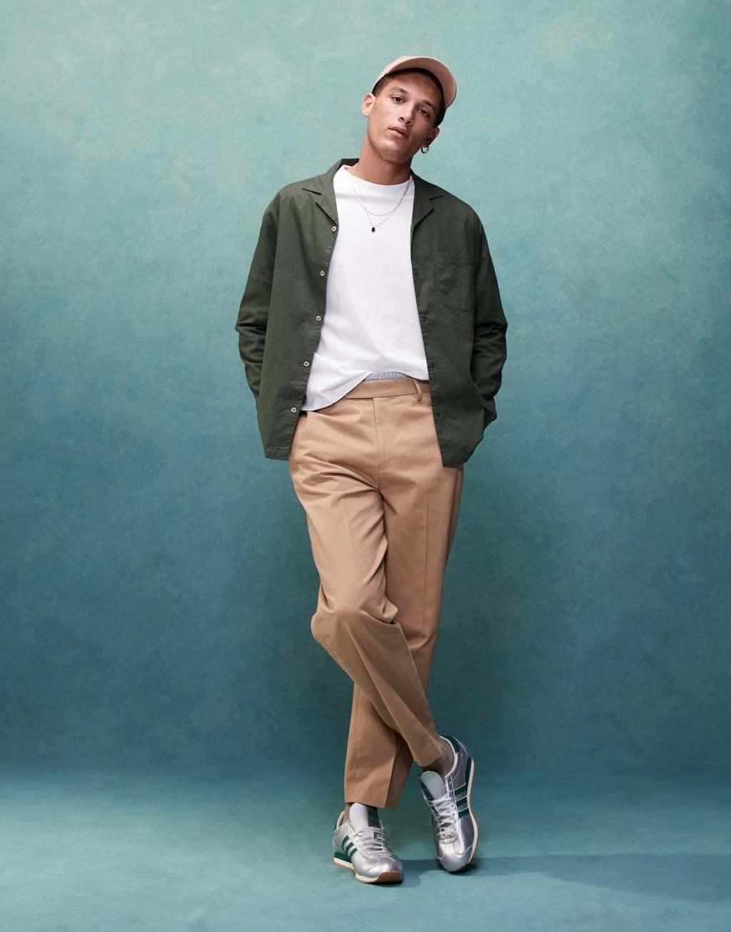 ASOS DESIGN smart oversized tapered cotton twill pants with front pleats in tan Product Image