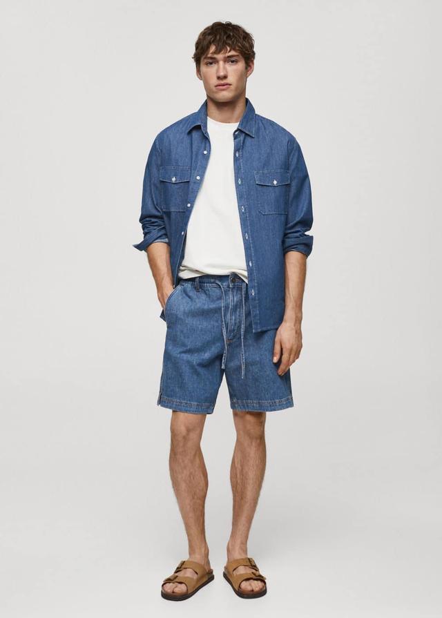 MANGO MAN - Denim bermuda shorts with drawstring dark blueMen Product Image