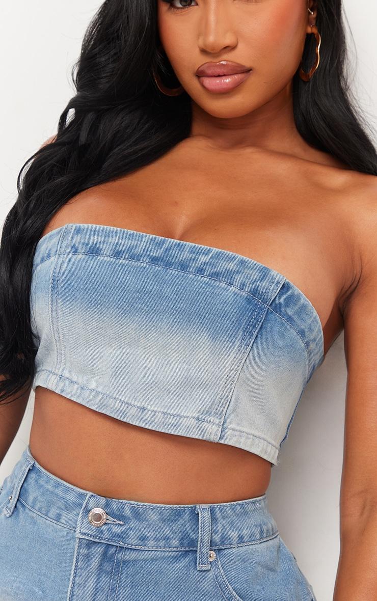 Shape Light Blue Washed Denim Bandeau Top Product Image