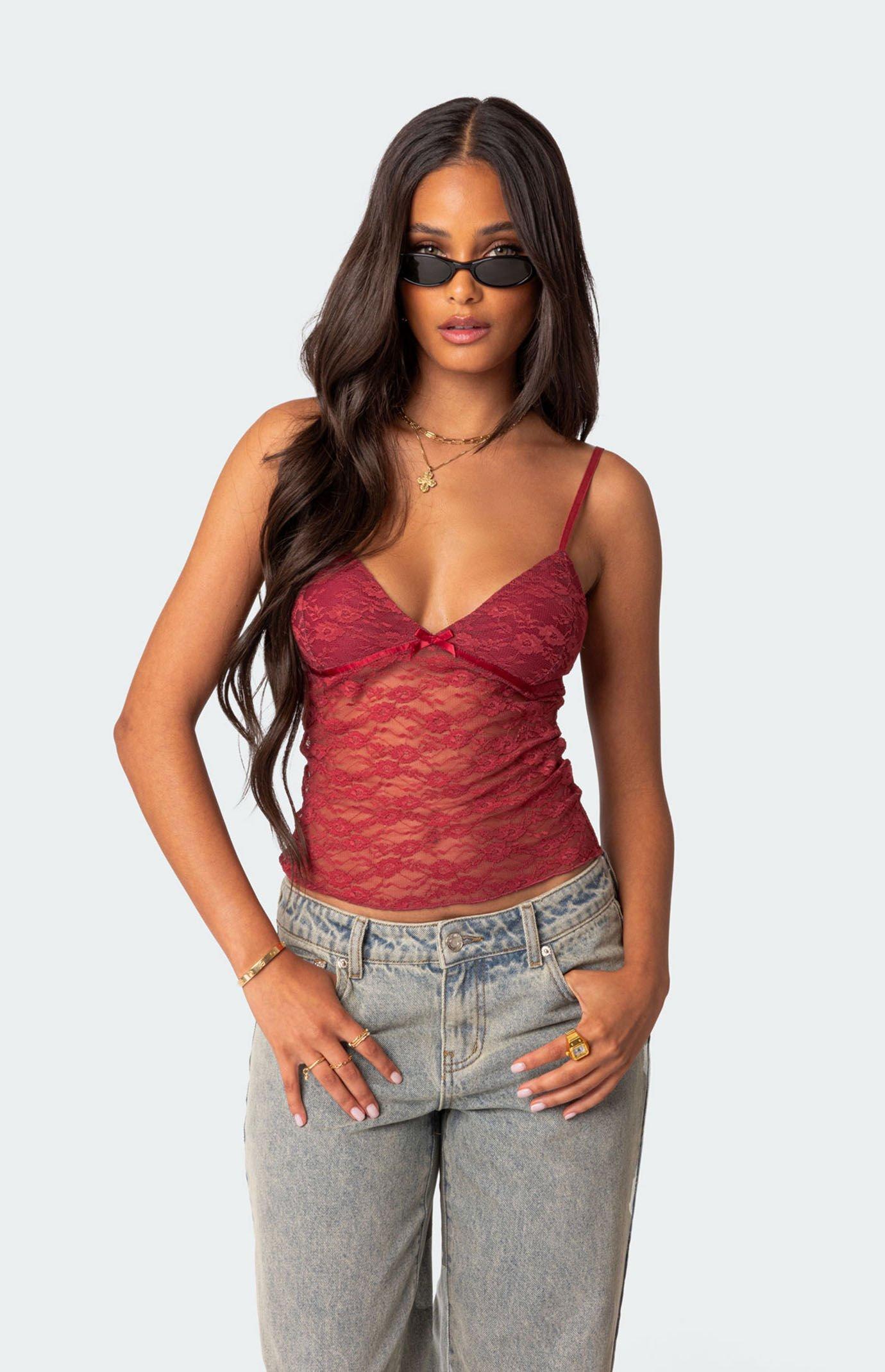 Edikted Womens Eira Sheer Lace Tank Top - Redmall Product Image