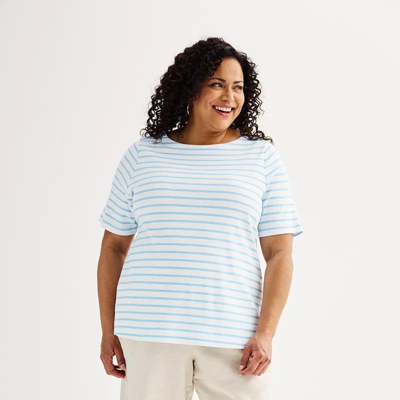 Plus Size Croft & Barrow Button Shoulder Top, Womens Blue Mod Stripe product image