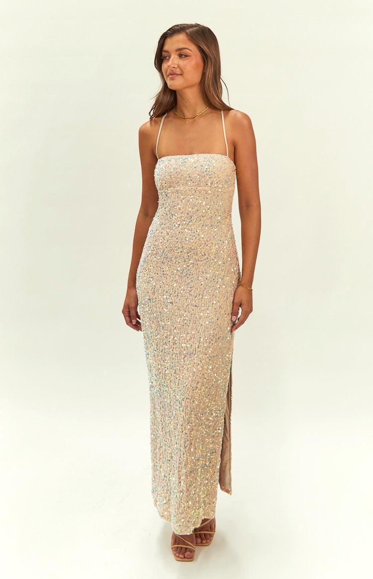 Miranda Gold Velvet Formal Maxi Dress Product Image