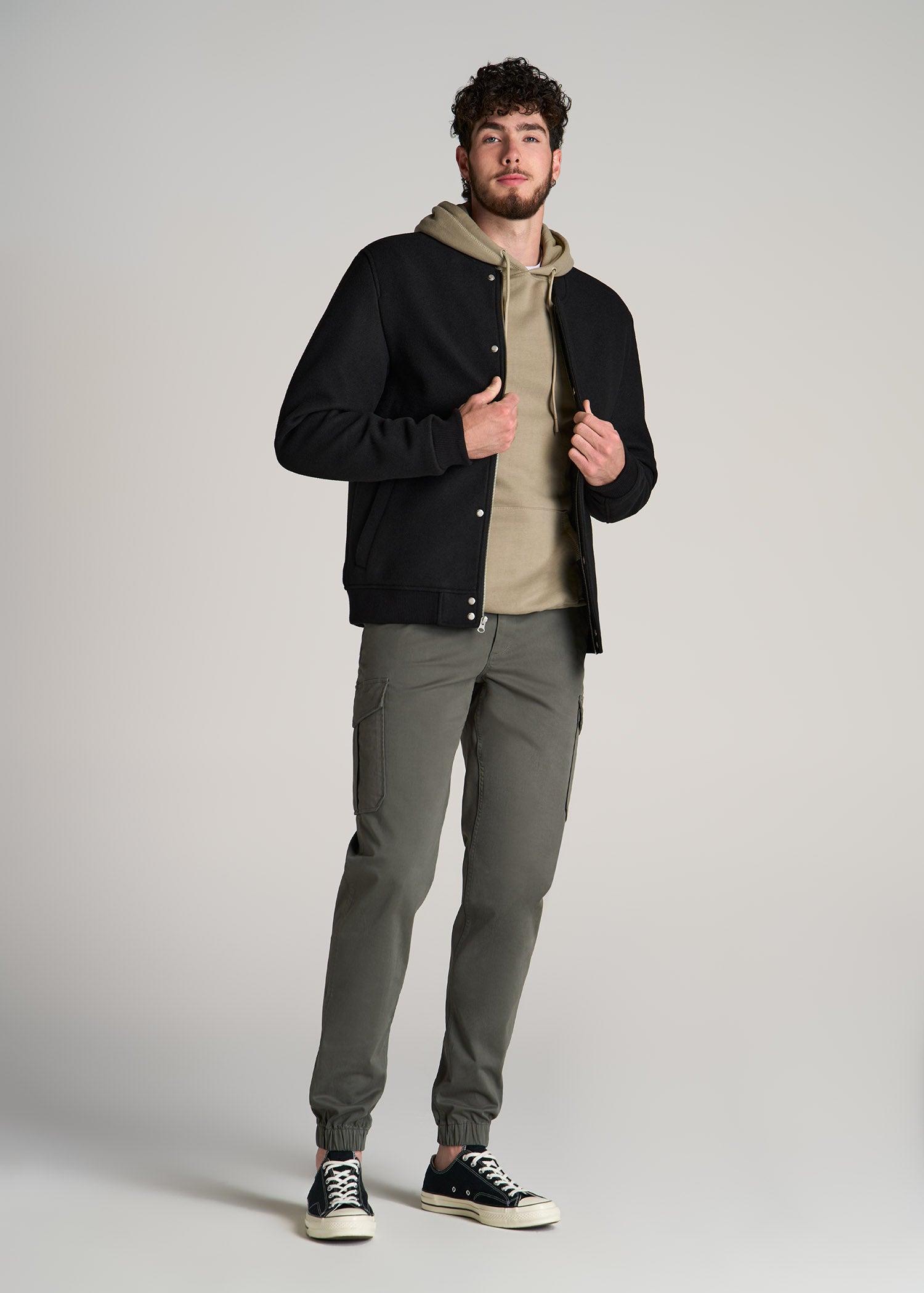 Melton Varsity Jacket for Tall Men in Black Male Product Image