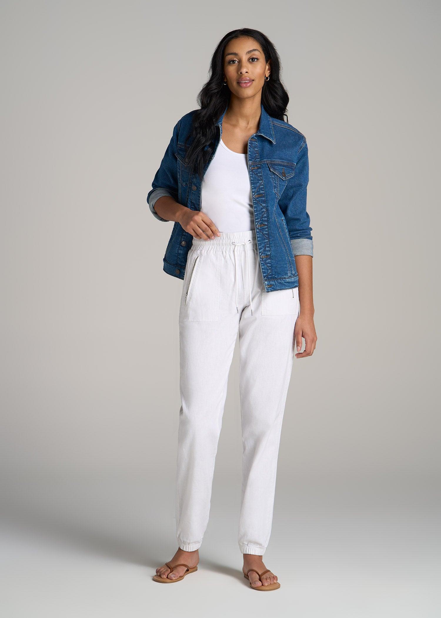 Pull-On Linen Joggers for Tall Women in White Product Image