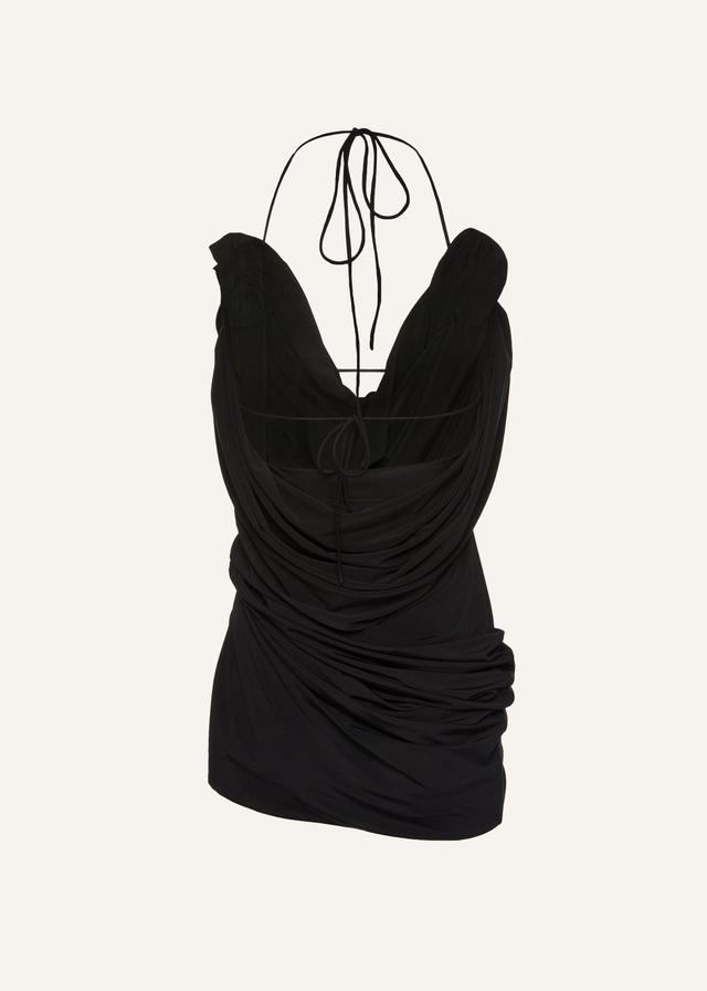 Draped cowl neck midi dress in black Product Image