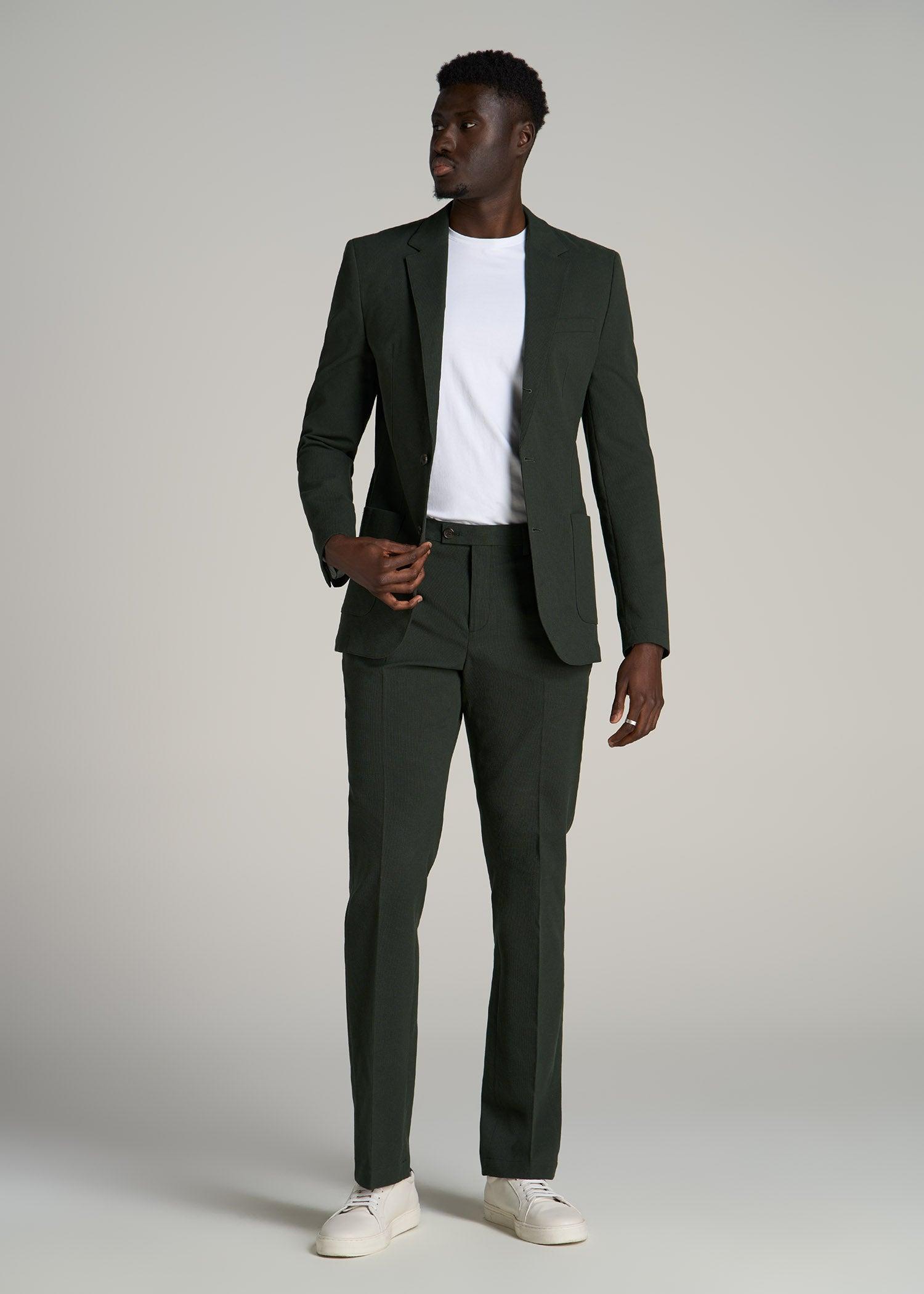 Textured Garment Washed Stretch Chino Tall Blazer in Dark Olive Green Male Product Image