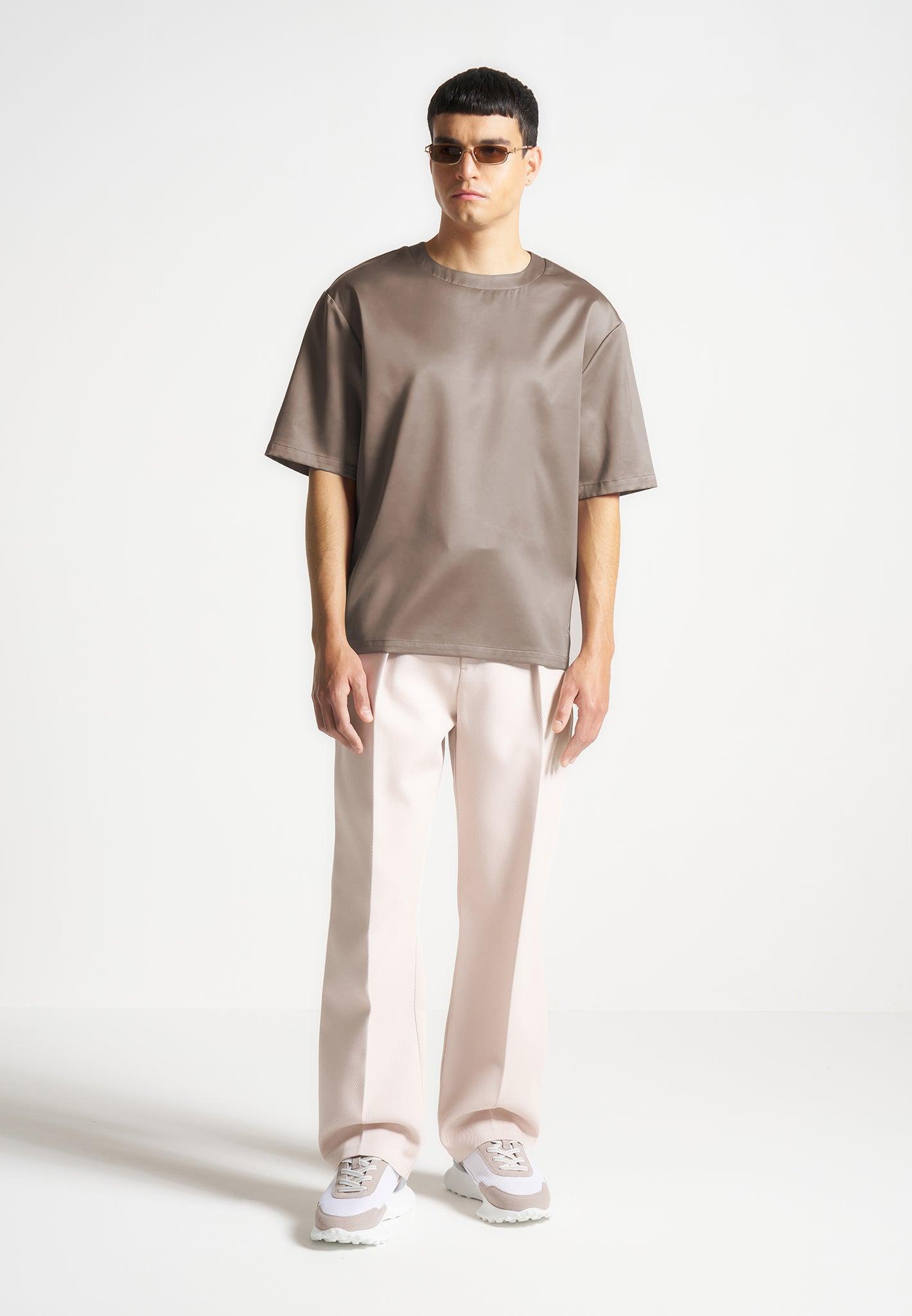 Satin Boxy Fit T-Shirt - Taupe Male Product Image