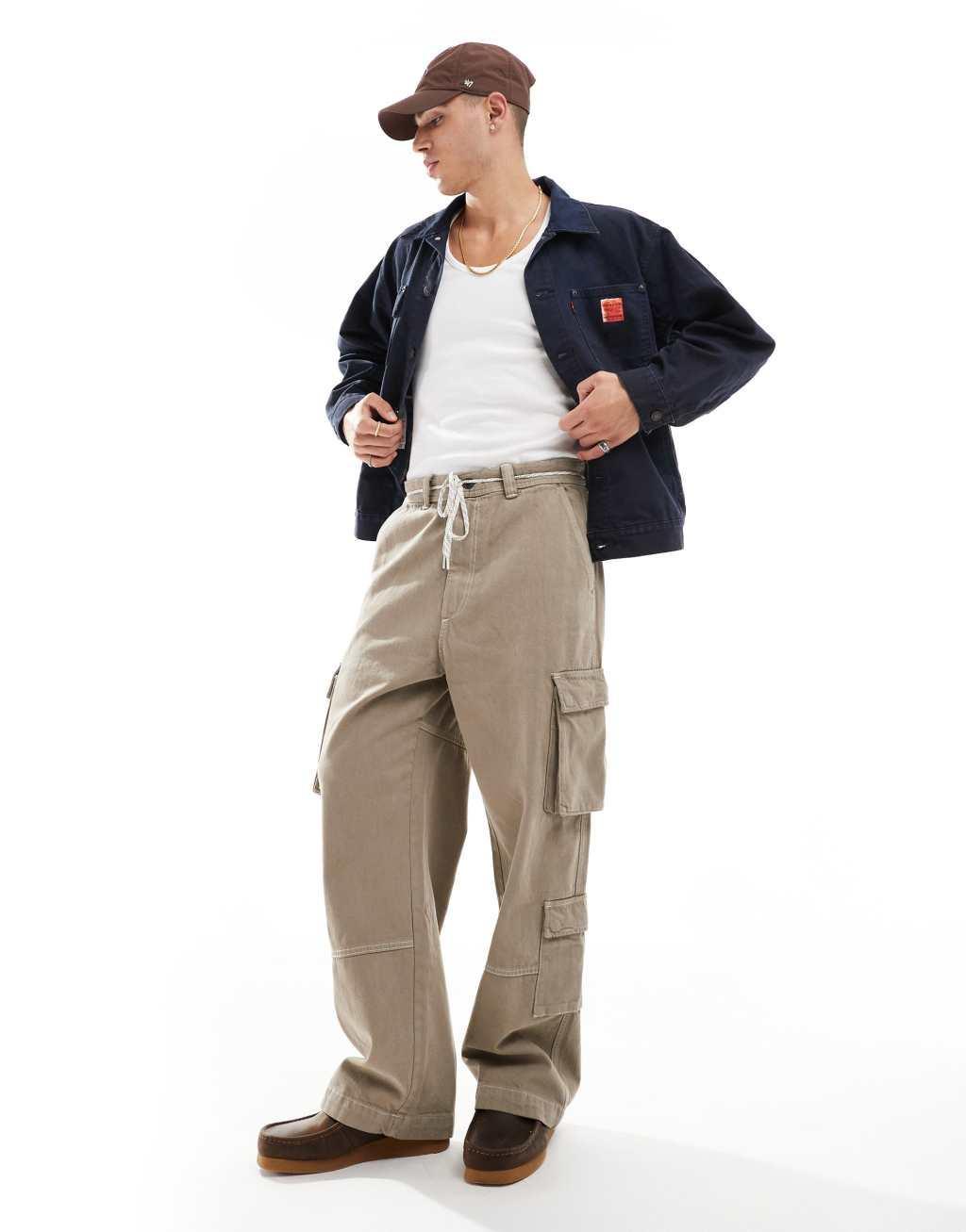 Bershka straight leg cargo pants in camel Product Image