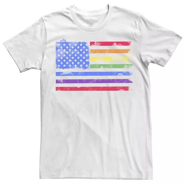 Big & Tall American Rainbow Flag Watercolor Pride Tee, Mens, Size: 3XL, White Product Image