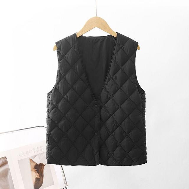 V-Neck Plain Quilted Button Vest Product Image