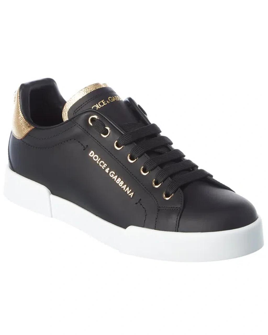 Logo Portofino Leather Sneaker In Black Product Image