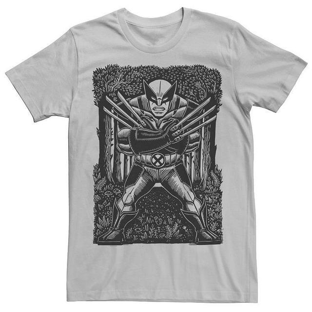 Mens Marvel X-Men Wolverine Woodcut Blue Portrait Tee Product Image