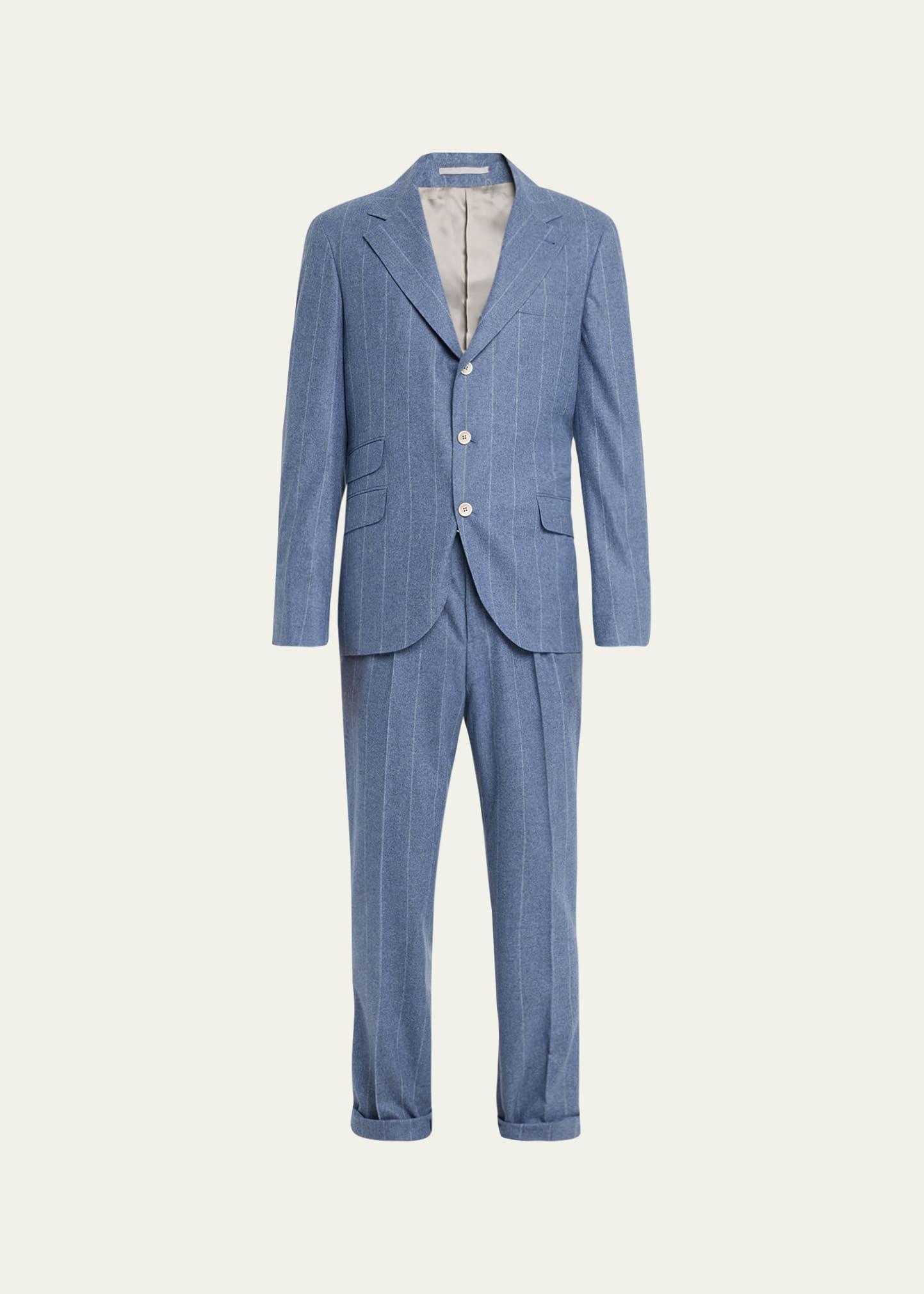 Mens Striped Light Flannel Suit Product Image