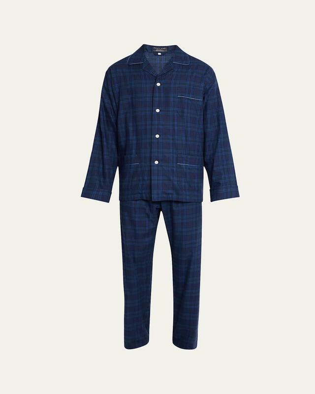 Mens Cotton Plaid Long Pajama Set Product Image