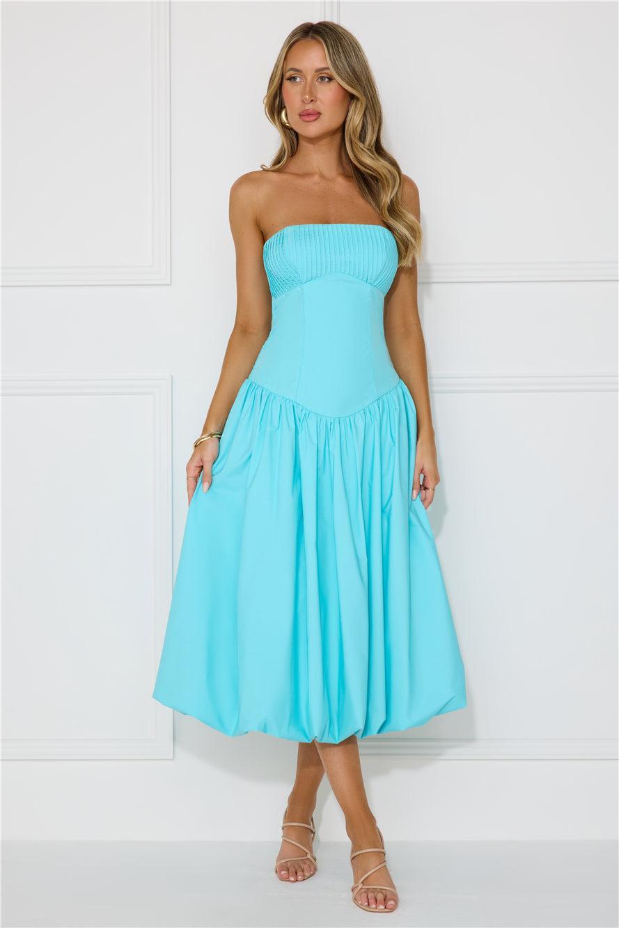 Adelaide Strapless Bubble Midi Dress Blue Product Image