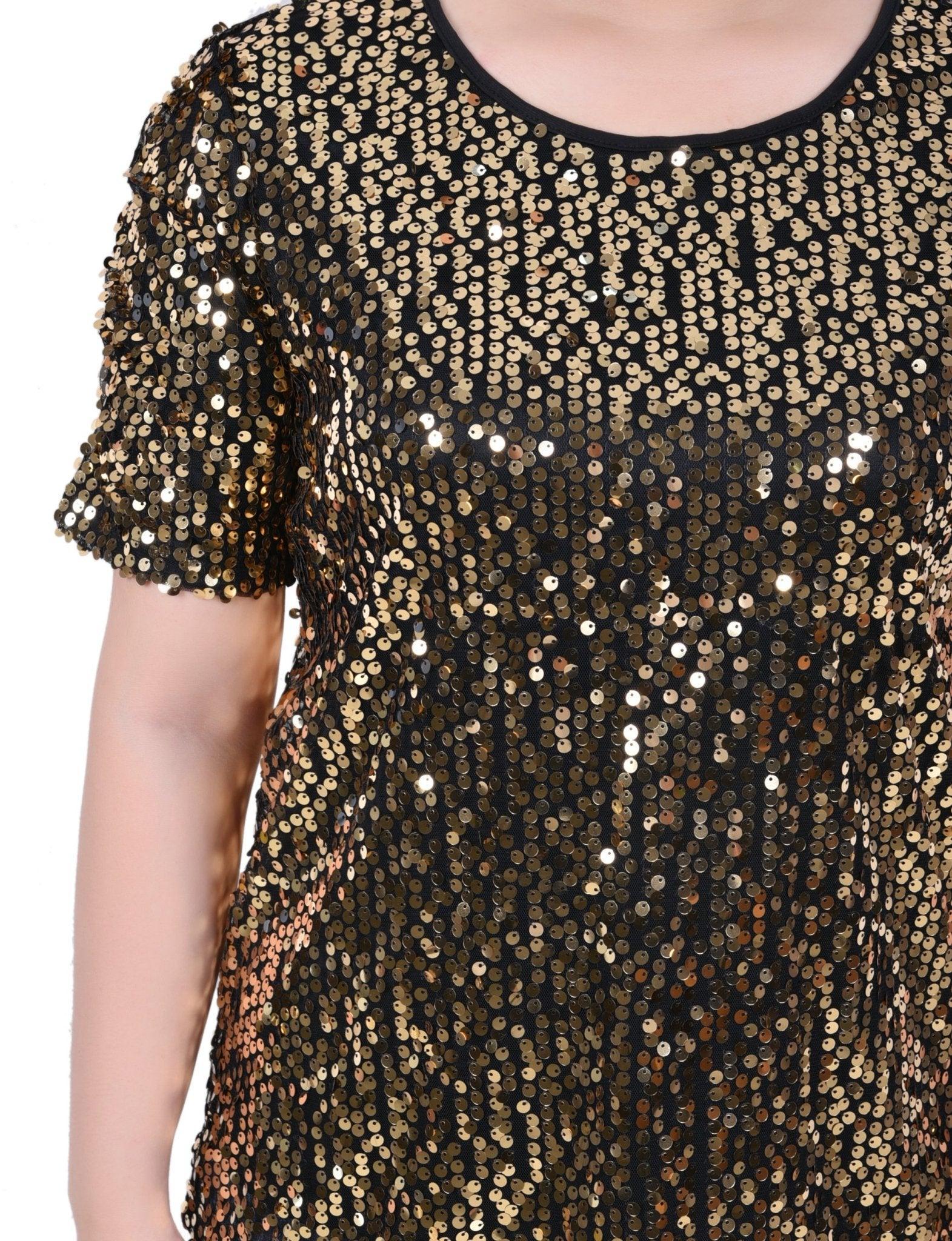 NY Collection Short Sleeve Sequined Top - Petite Product Image