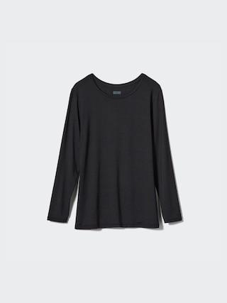 Womens Heattech Crew Neck T-Shirt Long Sleeve Black 2XL UNIQLO US Product Image