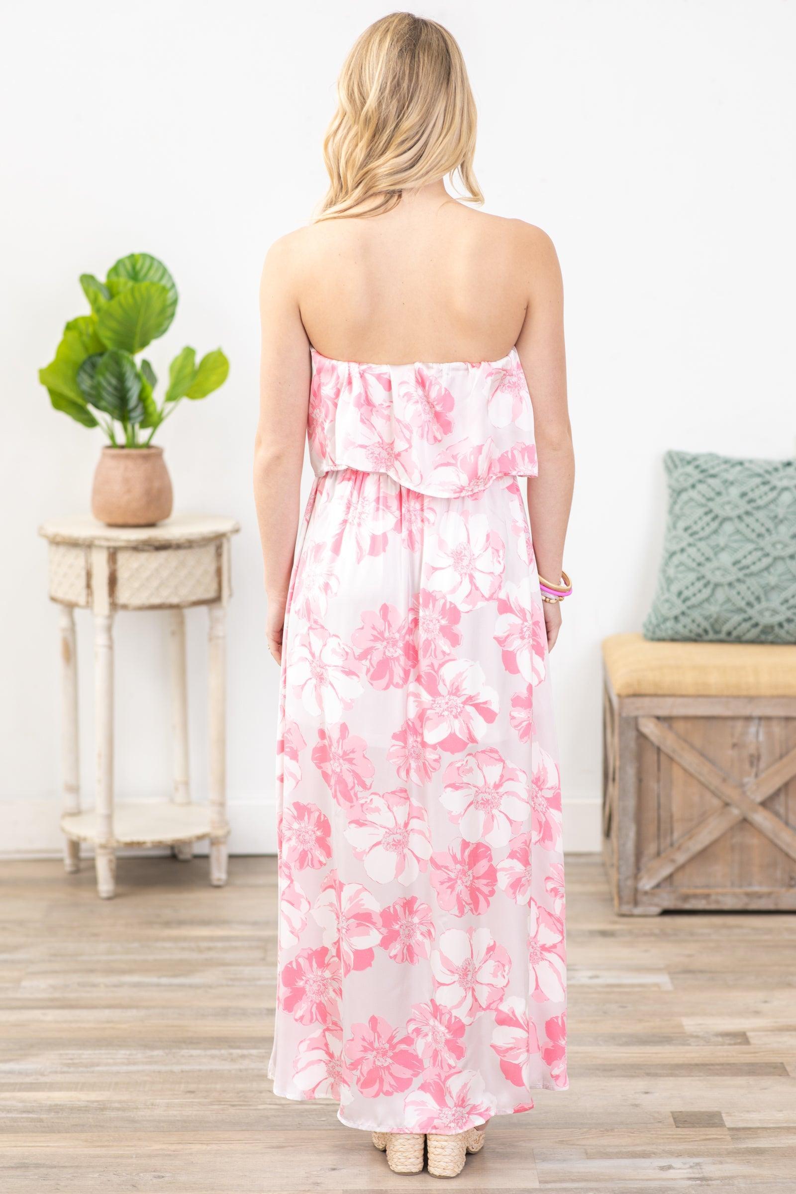 Blush And Grey Floral Maxis Dress With Slits Product Image