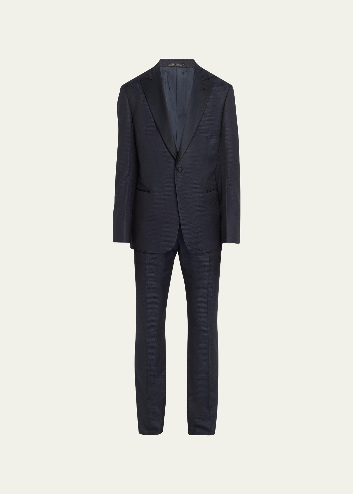 Mens Tonal textured Wool-Blend Tuxedo Product Image